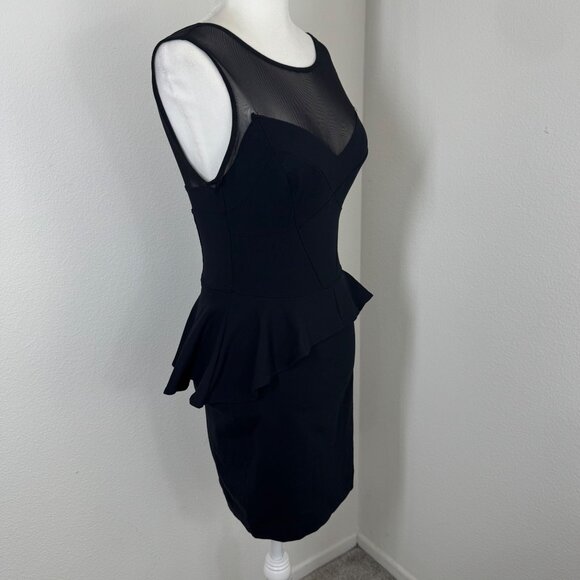 2B Bebe Black Stella Peplum Mini Dress Size XS Stretch Sleeveless Cocktail - Picture 3 of 13